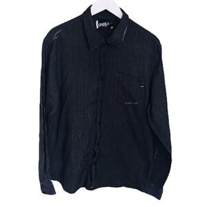 O’NEILL Pinstripe Long Sleeve Button Down Shirt With Distressed Accents Black XL